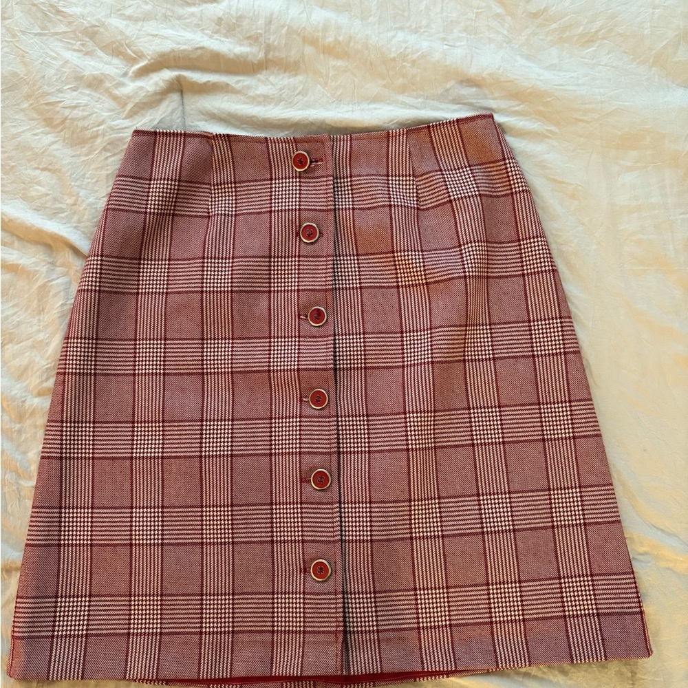 Elegant Burgundy Plaid A-Line Skirt